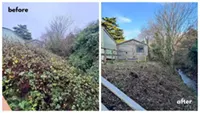 Picture showing before and after garden clearance completed by Hawkins Garden Services of Tywyn