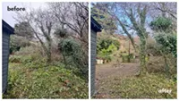 Picture showing before and after garden clearance completed by Hawkins Garden Services of Tywyn