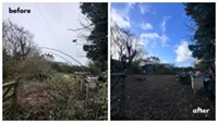 Picture showing before and after garden clearance completed by Hawkins Garden Services of Tywyn