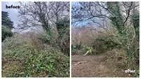 Picture showing before and after garden clearance completed by Hawkins Garden Services of Tywyn
