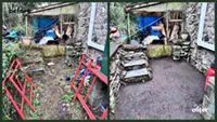 Picture showing before and after garden hedge trimming completed by Hawkins Garden Services of Tywyn
